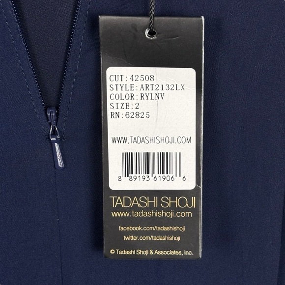 TADASHI SHOJI ART2132LX PEONY LACE ROYAL NAVY EMBROIDERED STRETCH CREPE GOWN - Picture 12 of 16